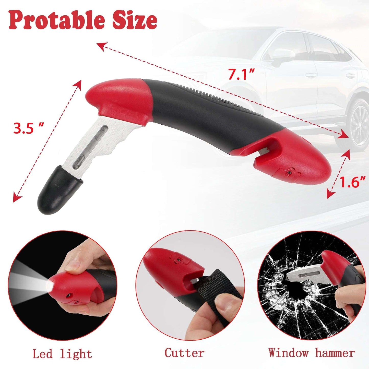 "Car Cane Bundle: Mobility Aid with Seatbelt Cutter, Window Breaker, and LED Light 