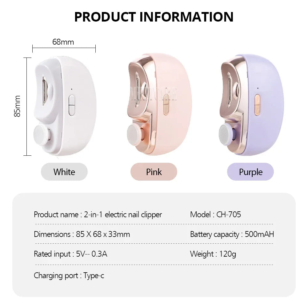 Electric Nail Clipper Portable 2 in 1 Mini Automatic Nail Grinder for Adult Child Electric Grind Polishing Manicure Cutter Tool