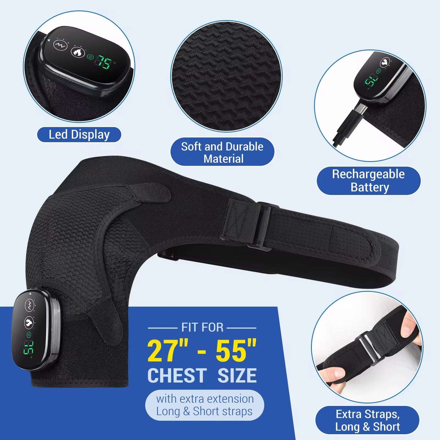 "Rechargeable Electric Shoulder Massager with Heating, Vibration, and Hot Compress"